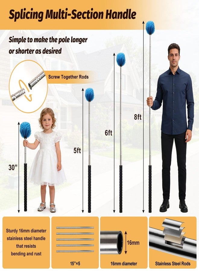 DAKEPOLE Cobweb Duster Brush with Extension Pole, Lightweight 5ft Long Spider Web Cobwebs Ceiling Fan Dust Cleaning Brush Kit with Washable Head,for Ceiling Fan, Furniture, Eaves,Vent, Roof House Cleaning - Image 4